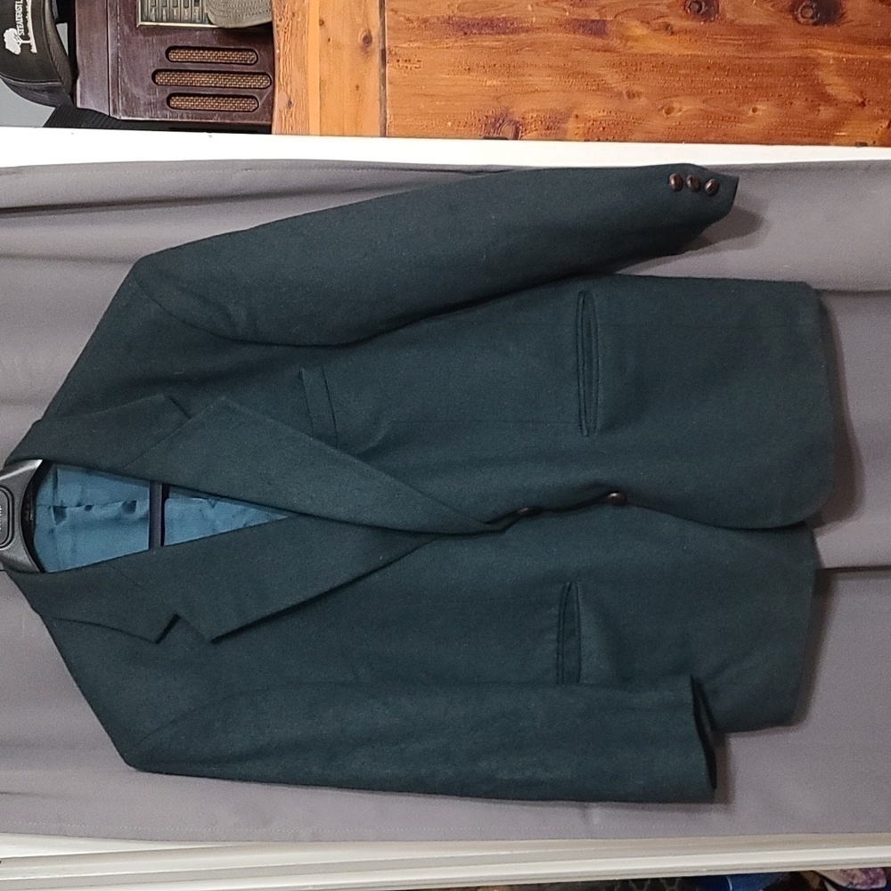 Tailors Row Deansgate Mens Camel Hair Blazer Dark Teal Green‎ Pockets Sz 43R EUC